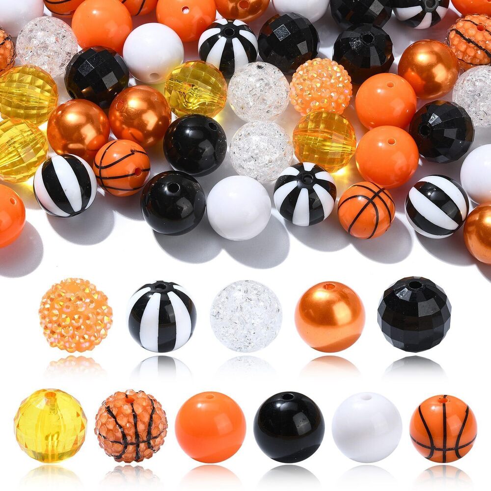 2655 50 Pcs 20mm Basketball Theme Acrylic Chunky Beads Sports Bubblegum